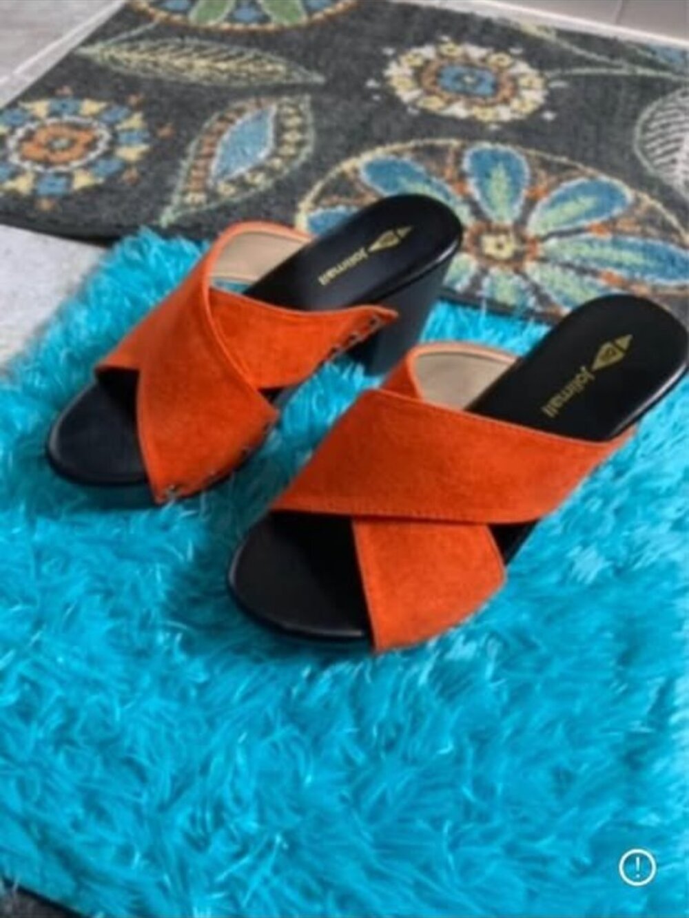 Ladies Size 9 Orange 3 inch heels slip on Sandals